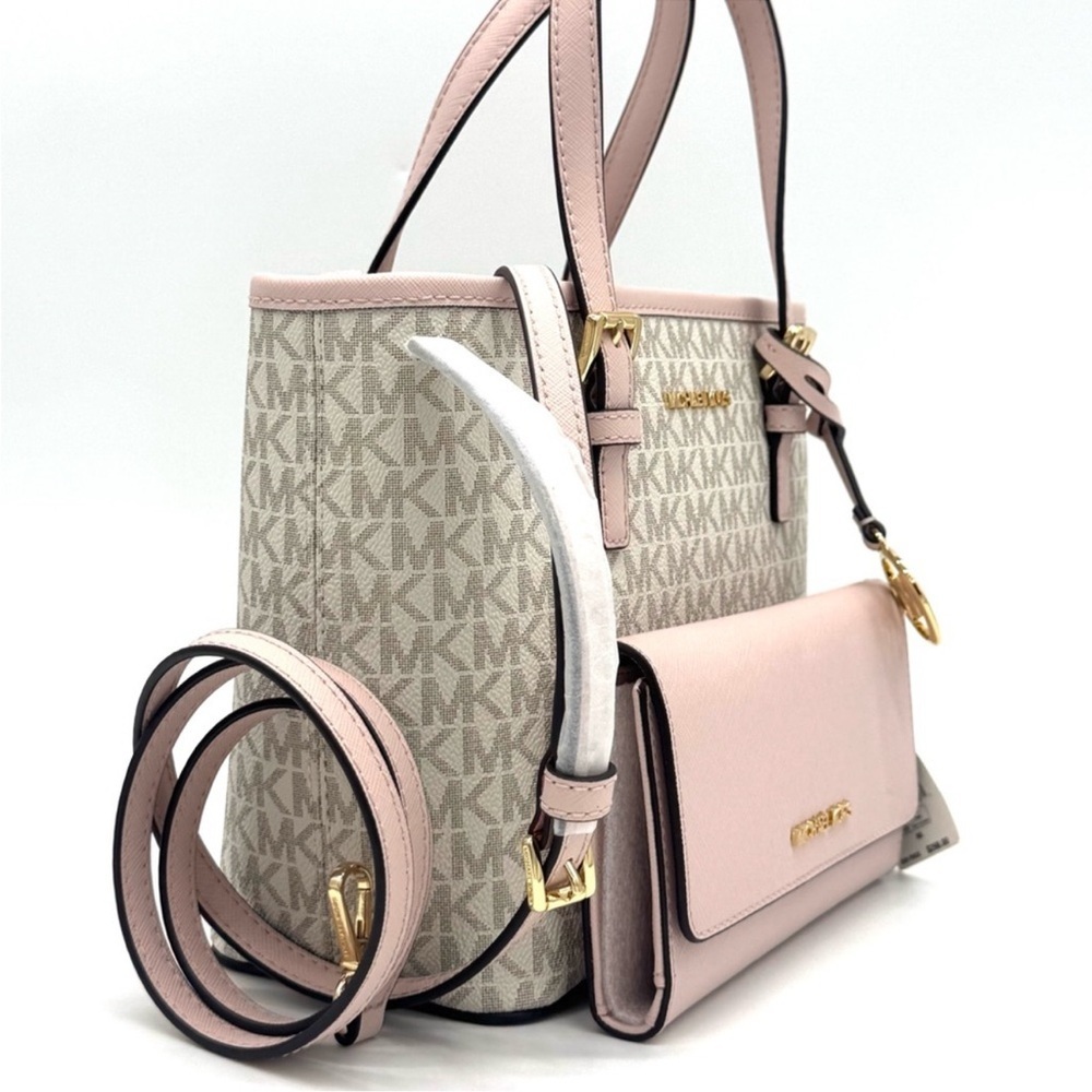 Michael Kors Jet Set Travel Top-Zip Tote Bag & Trifold Wallet Powder Blush Set - Picture 3 of 11